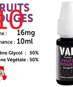 10 flacons e-liquides Vap nation fruits rouges 16mg/ml de nicotine